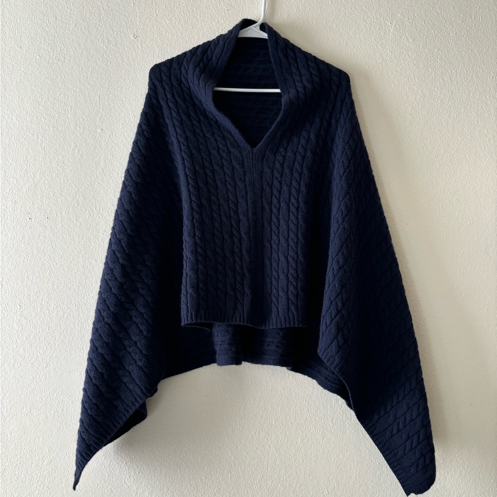 Navy blue cashmere poncho or cape, one size